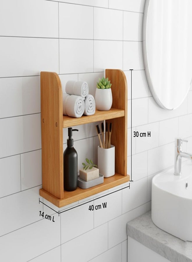 ABTRIX WITH AB Wooden 2-Tier Bathroom Organizer Shelf, Wall Mount or Countertop Storage Rack, Natural Wood Finish for Vanity, Kitchen, or Spice Organization - Image 2